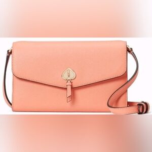 Kate Spade Designer Marti Leather Flap Wallet Crossbody Peach Orange Purse Bag